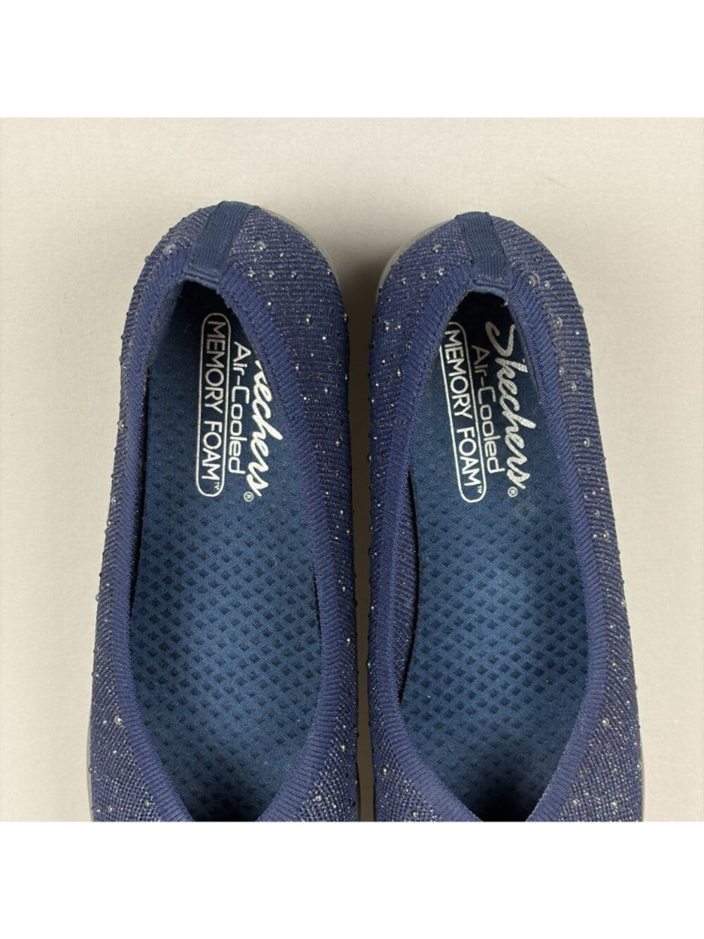 Skechers Cleo Sparkle Wedge Comfort Shoes Womens 9 Navy Blue Embellished - Picture 7 of 10